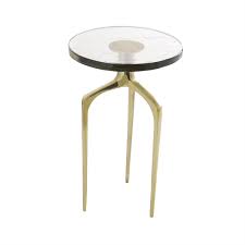 Mesa auxiliar dorada con cristal cubierta