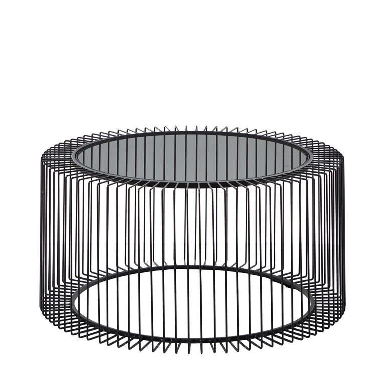 Mesa de centro redonda,  metálica con cubierta de vidrio .
