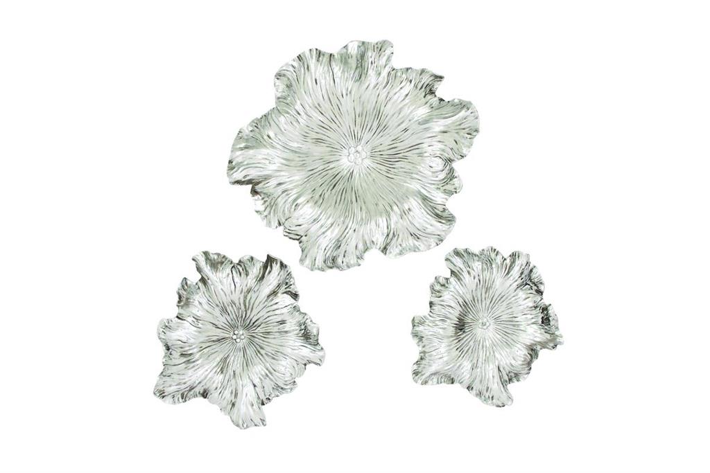 Set de tres flores en color plata
