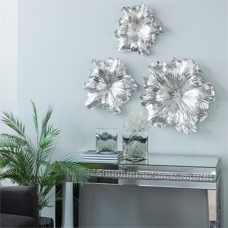 Set de tres flores en color plata