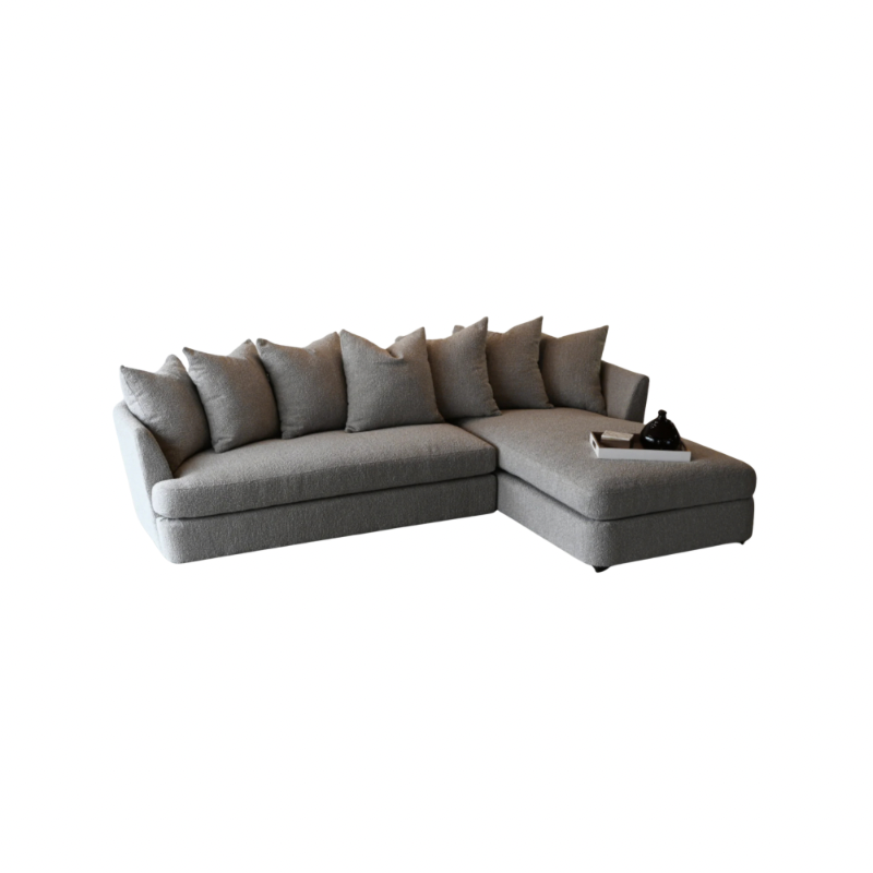 Sofa con chaise en tela bucle