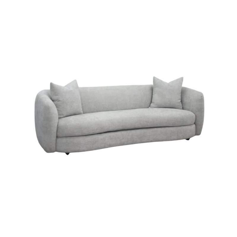 Sofà curvo en tela gris burda