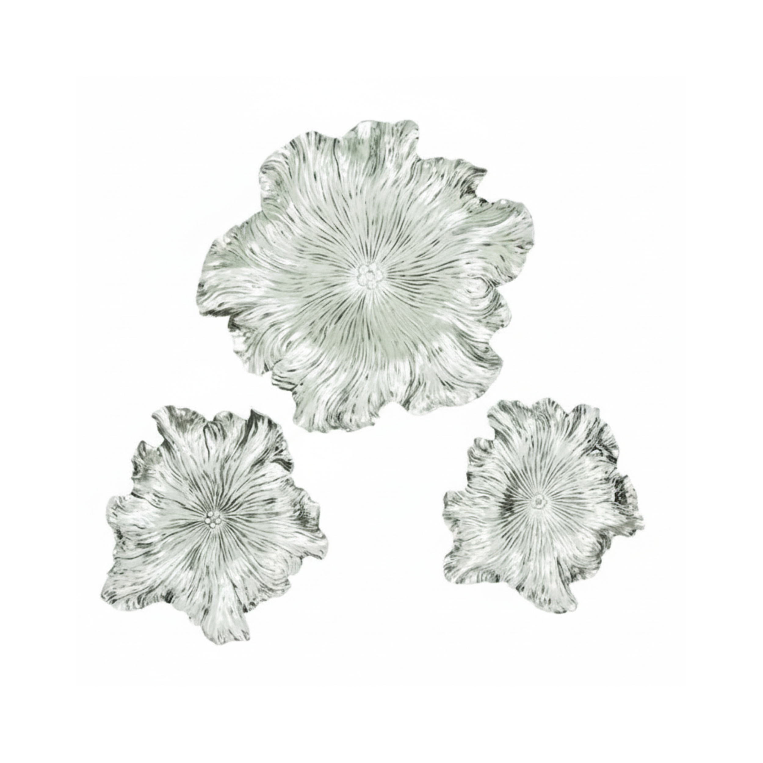 Set de tres flores en color plata