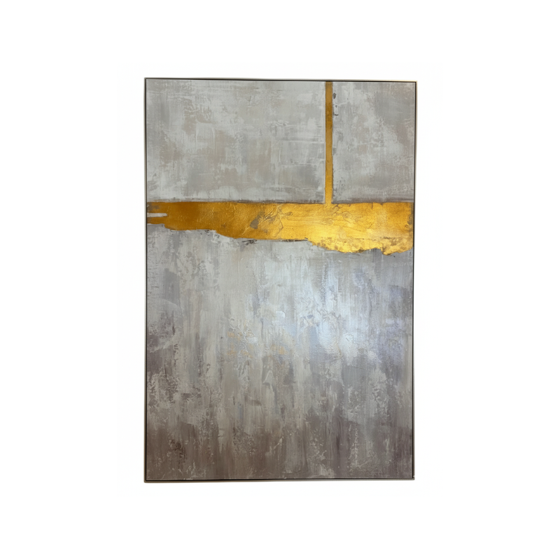 Cuadro abstracto en tonos grises y dorado