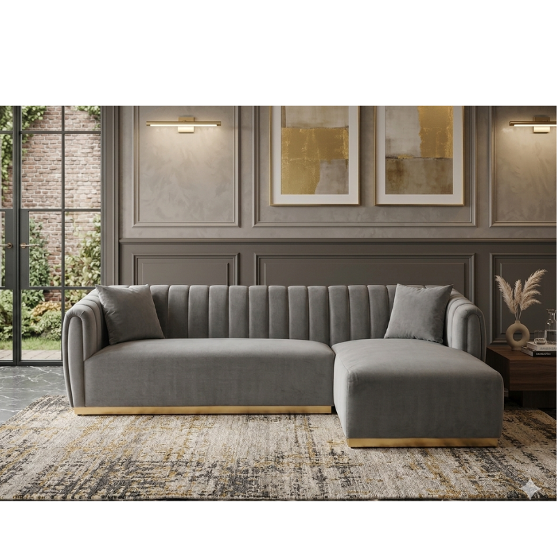 Sofa con chaise en Velvet gris