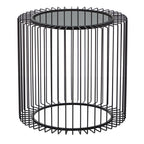 Mesa lateral metálica redonda, espejo negro