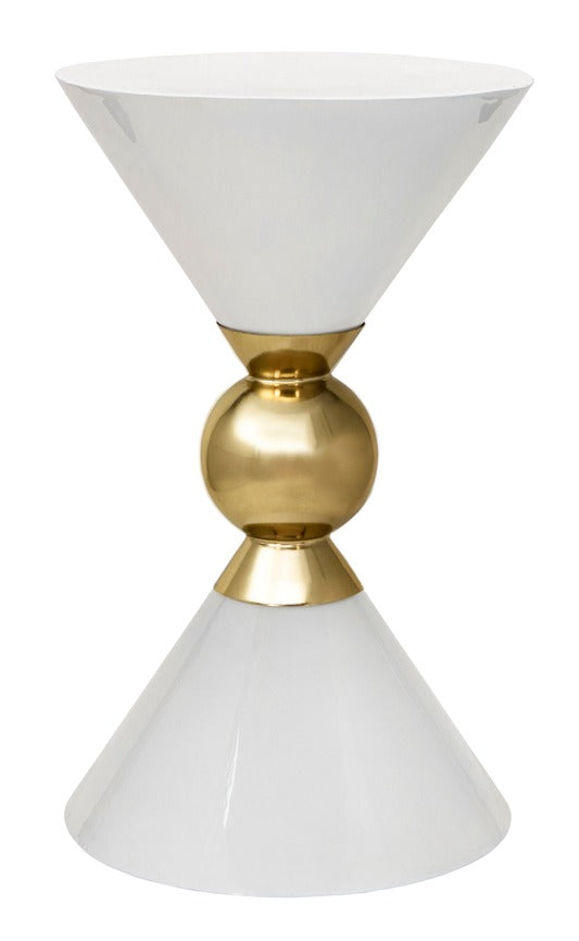 Mesa auxiliar blanco dorado, cubierta espejo